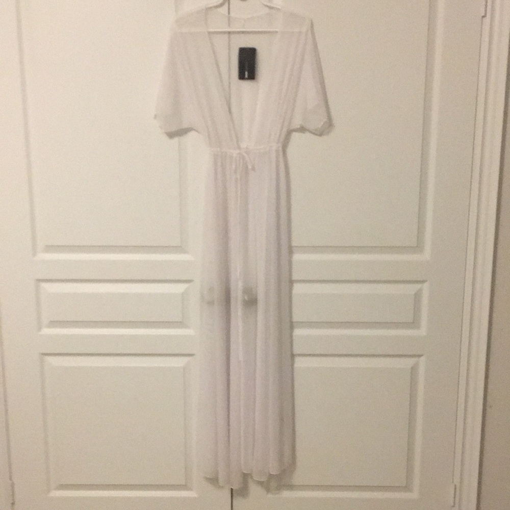 Fashion Nova White Mesh Sheer Maxi Beach Cover Up Dress XS - Picture 8 of 13